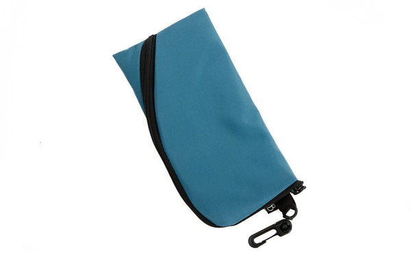 A Small Ghost Whale Pouch in Logic Blue (light blue).